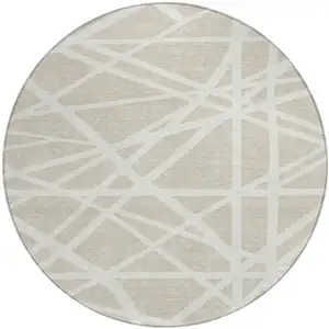 Photo of 8' Beige And Ivory Round Geometric Washable Indoor Outdoor Area Rug