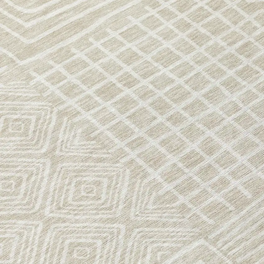 8' Beige And Ivory Round Geometric Washable Indoor Outdoor Area Rug Photo 8