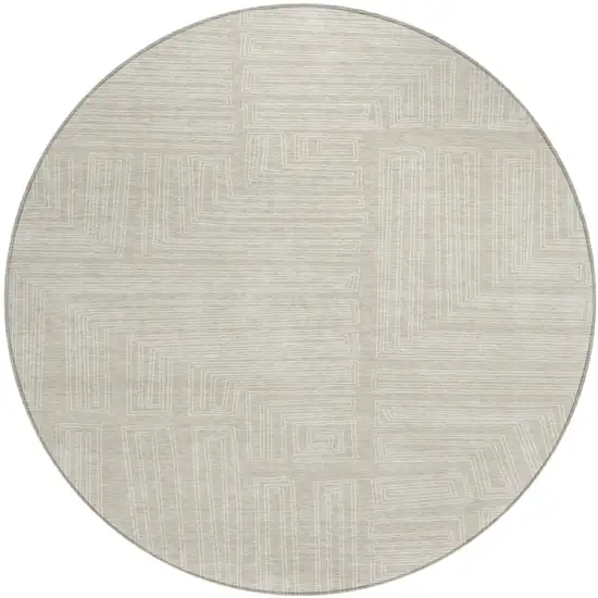 8' Beige And Ivory Round Geometric Washable Indoor Outdoor Area Rug Photo 2