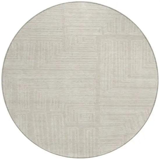8' Beige And Ivory Round Geometric Washable Indoor Outdoor Area Rug Photo 6