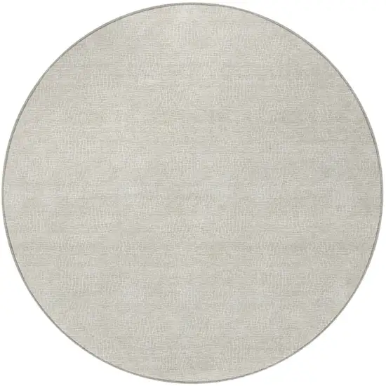8' Beige And Ivory Round Geometric Washable Indoor Outdoor Area Rug Photo 6