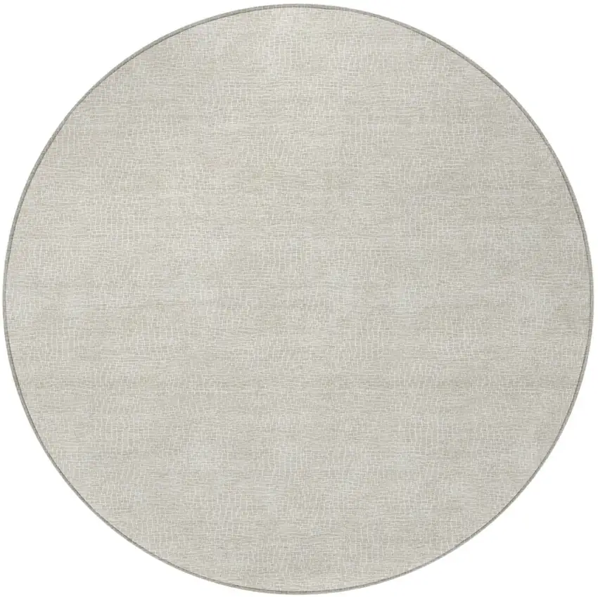 8' Beige And Ivory Round Geometric Washable Indoor Outdoor Area Rug Photo 6