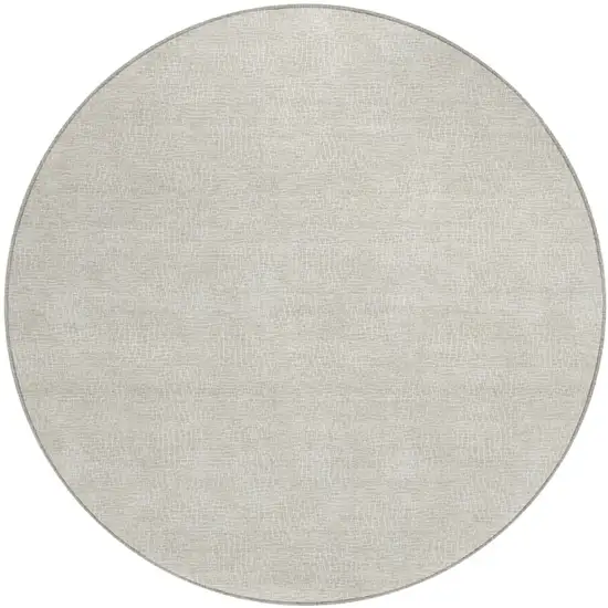 8' Beige And Ivory Round Geometric Washable Indoor Outdoor Area Rug Photo 2