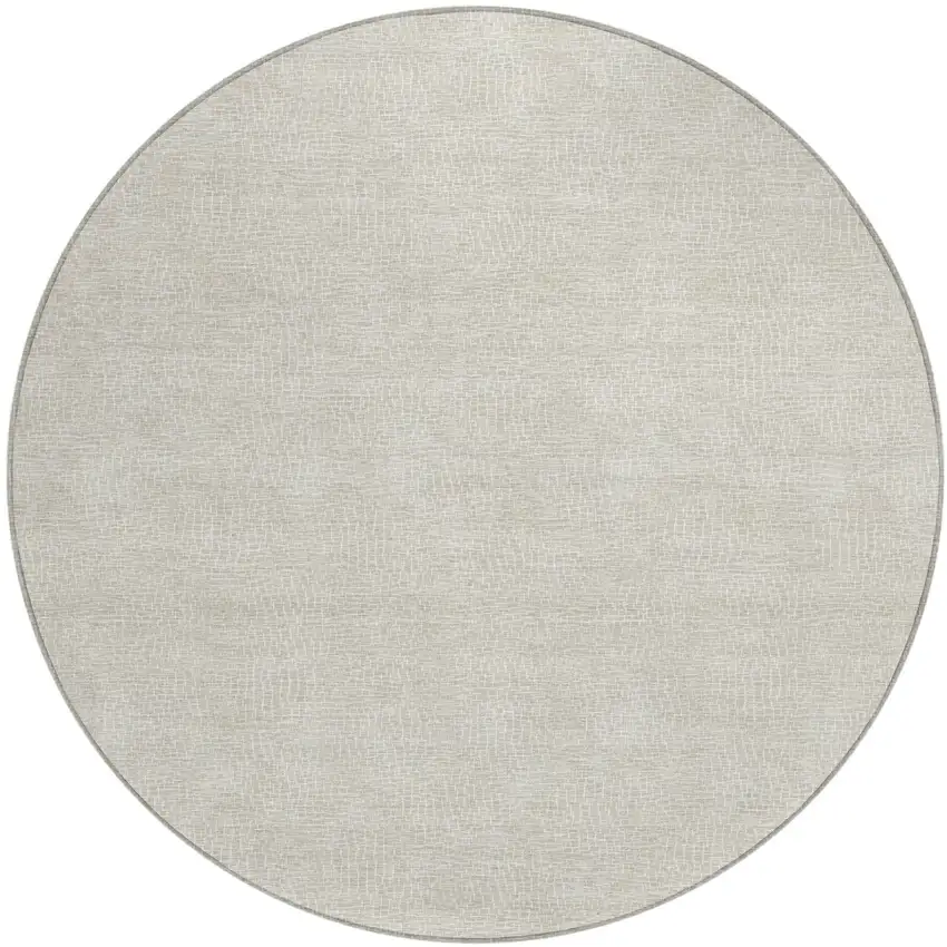 8' Beige And Ivory Round Geometric Washable Indoor Outdoor Area Rug Photo 2