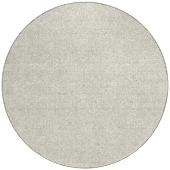 8' Beige And Ivory Round Geometric Washable Indoor Outdoor Area Rug Photo 5