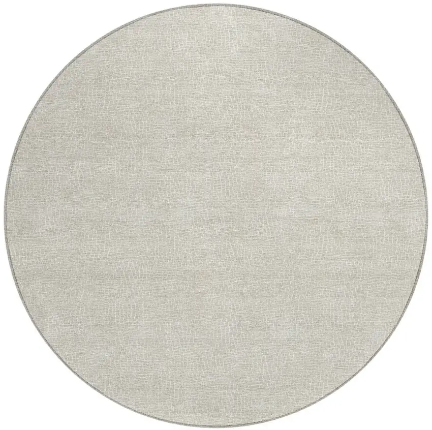 8' Beige And Ivory Round Geometric Washable Indoor Outdoor Area Rug Photo 5