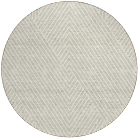 8' Beige And Ivory Round Geometric Washable Indoor Outdoor Area Rug Photo 2