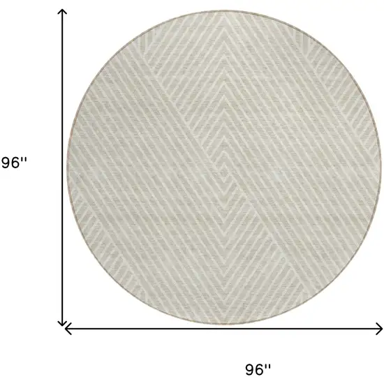 8' Beige And Ivory Round Geometric Washable Indoor Outdoor Area Rug Photo 3