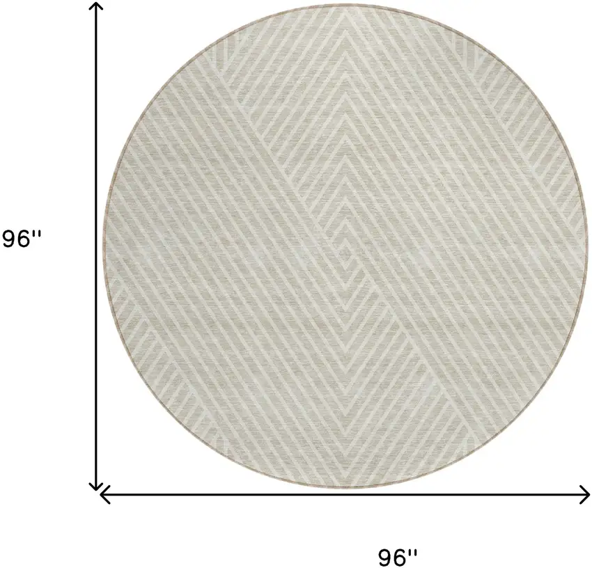 8' Beige And Ivory Round Geometric Washable Indoor Outdoor Area Rug Photo 3