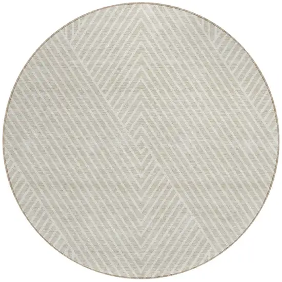 8' Beige And Ivory Round Geometric Washable Indoor Outdoor Area Rug Photo 5