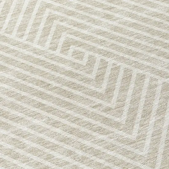 8' Beige And Ivory Round Geometric Washable Indoor Outdoor Area Rug Photo 9