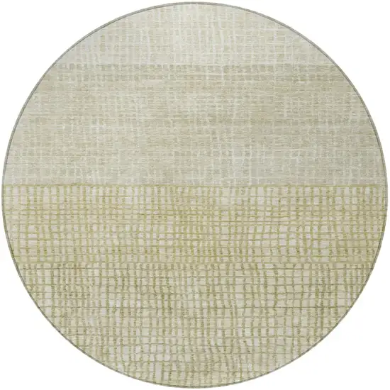 8' Beige And Ivory Round Geometric Washable Indoor Outdoor Area Rug Photo 4