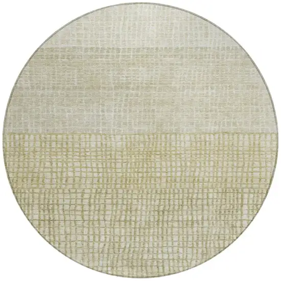 8' Beige And Ivory Round Geometric Washable Indoor Outdoor Area Rug Photo 3