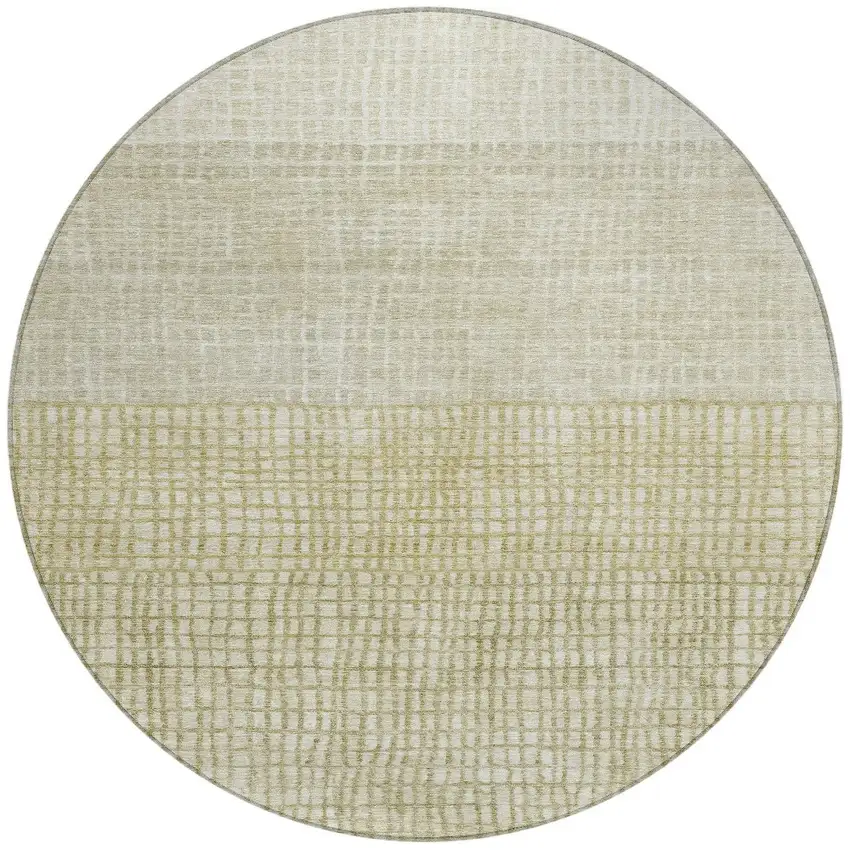 8' Beige And Ivory Round Geometric Washable Indoor Outdoor Area Rug Photo 3