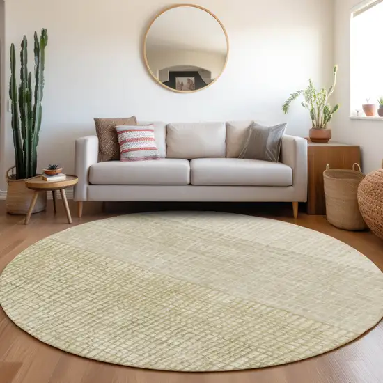 8' Beige And Ivory Round Geometric Washable Indoor Outdoor Area Rug Photo 7