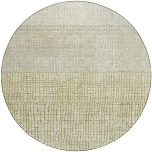 Photo of 8' Beige And Ivory Round Geometric Washable Indoor Outdoor Area Rug