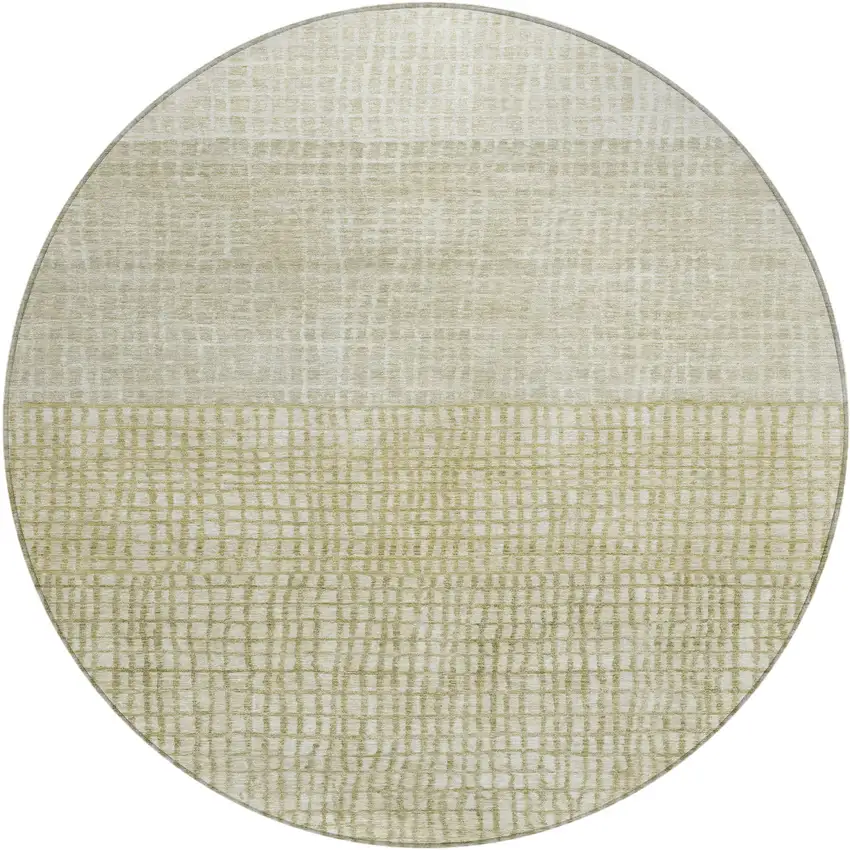 8' Beige And Ivory Round Geometric Washable Indoor Outdoor Area Rug Photo 1