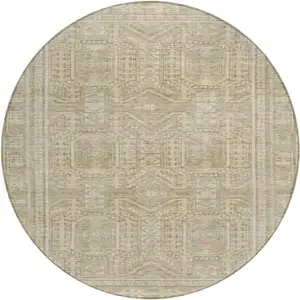 Photo of 8' Beige And Ivory Round Geometric Washable Indoor Outdoor Area Rug