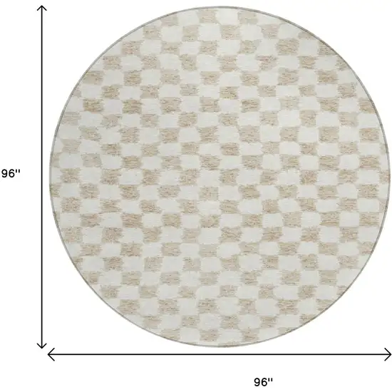 8' Beige And Ivory Round Geometric Washable Indoor Outdoor Area Rug Photo 9