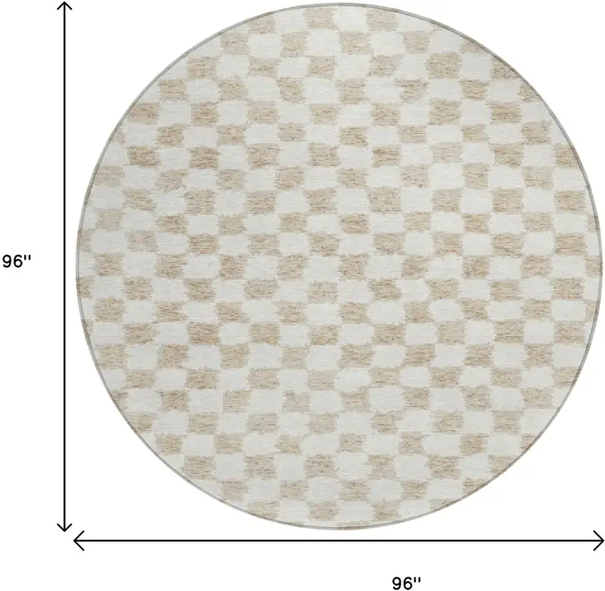 8' Beige And Ivory Round Geometric Washable Indoor Outdoor Area Rug Photo 9