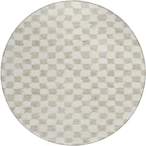 Photo of 8' Beige And Ivory Round Geometric Washable Indoor Outdoor Area Rug
