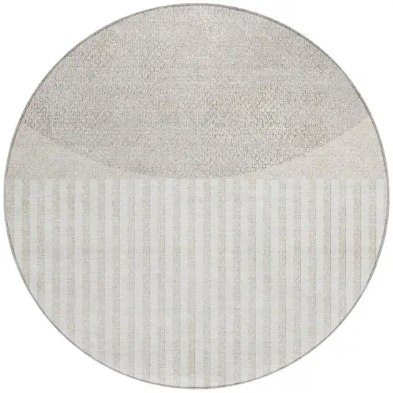 8' Beige And Ivory Round Geometric Washable Indoor Outdoor Area Rug Photo 3