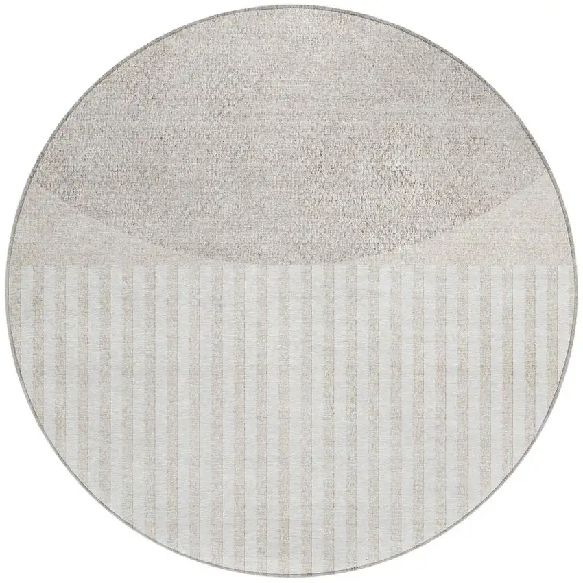 8' Beige And Ivory Round Geometric Washable Indoor Outdoor Area Rug Photo 3