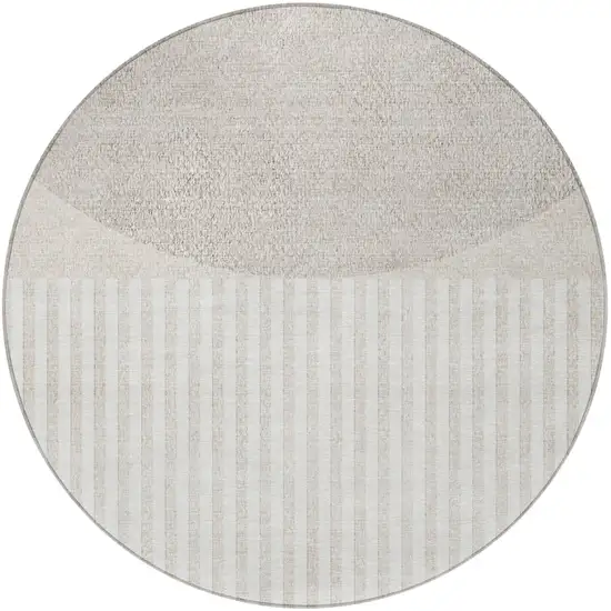 8' Beige And Ivory Round Geometric Washable Indoor Outdoor Area Rug Photo 4