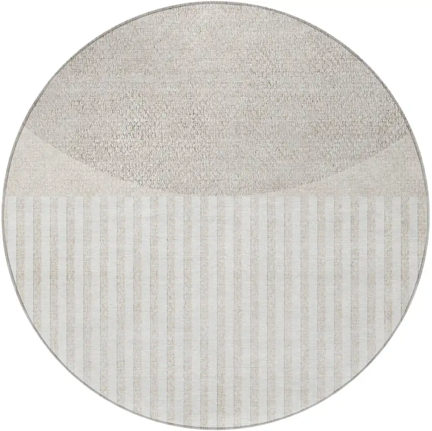 8' Beige And Ivory Round Geometric Washable Indoor Outdoor Area Rug Photo 4