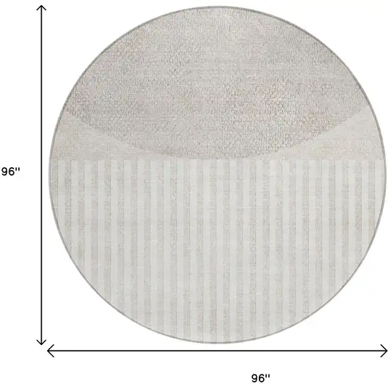 8' Beige And Ivory Round Geometric Washable Indoor Outdoor Area Rug Photo 8