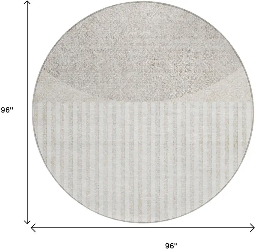 8' Beige And Ivory Round Geometric Washable Indoor Outdoor Area Rug Photo 8