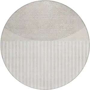 Photo of 8' Beige And Ivory Round Geometric Washable Indoor Outdoor Area Rug