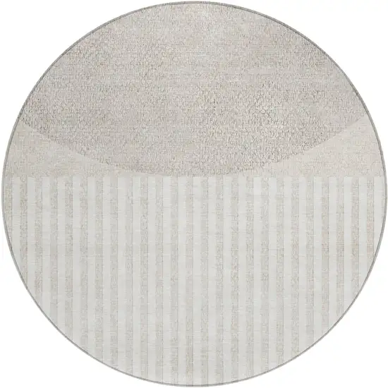 8' Beige And Ivory Round Geometric Washable Indoor Outdoor Area Rug Photo 1