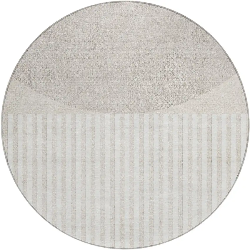 8' Beige And Ivory Round Geometric Washable Indoor Outdoor Area Rug Photo 1