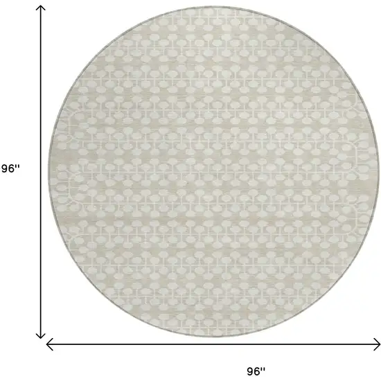 8' Beige And Ivory Round Geometric Washable Indoor Outdoor Area Rug Photo 3