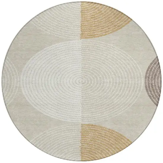8' Beige And Ivory Round Geometric Washable Indoor Outdoor Area Rug Photo 4