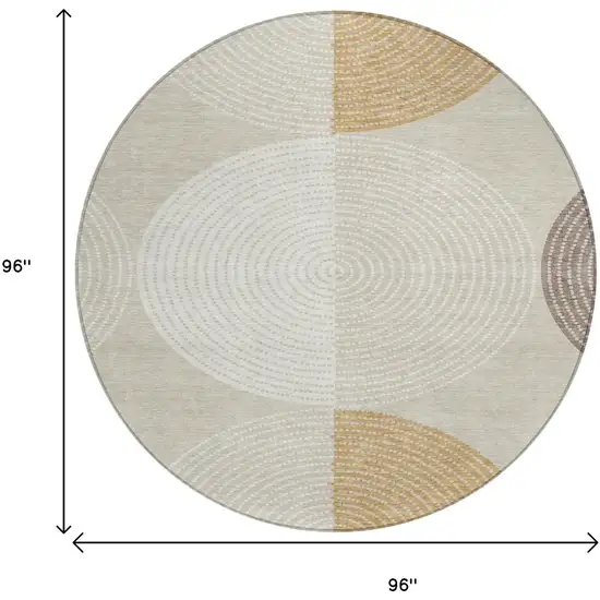 8' Beige And Ivory Round Geometric Washable Indoor Outdoor Area Rug Photo 3