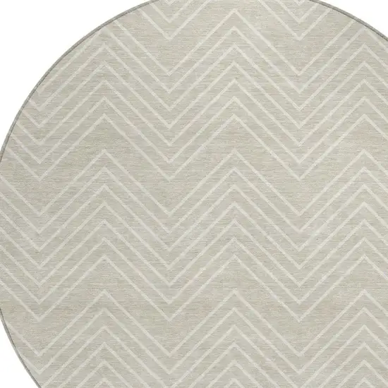8' Beige And Ivory Round Geometric Washable Indoor Outdoor Area Rug Photo 2