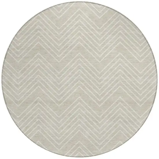 8' Beige And Ivory Round Geometric Washable Indoor Outdoor Area Rug Photo 3