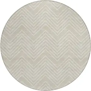 Photo of 8' Beige And Ivory Round Geometric Washable Indoor Outdoor Area Rug