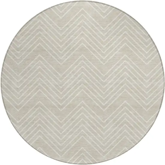 8' Beige And Ivory Round Geometric Washable Indoor Outdoor Area Rug Photo 1