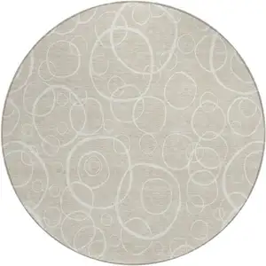 Photo of 8' Beige And Ivory Round Geometric Washable Indoor Outdoor Area Rug