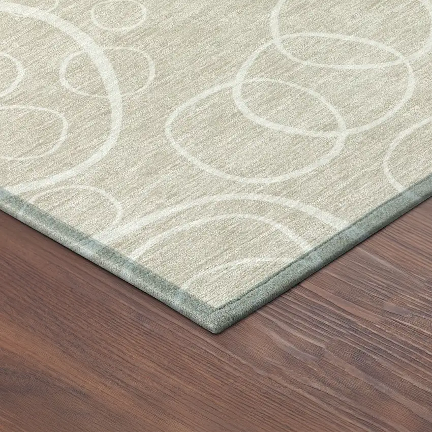 8' Beige And Ivory Round Geometric Washable Indoor Outdoor Area Rug Photo 8