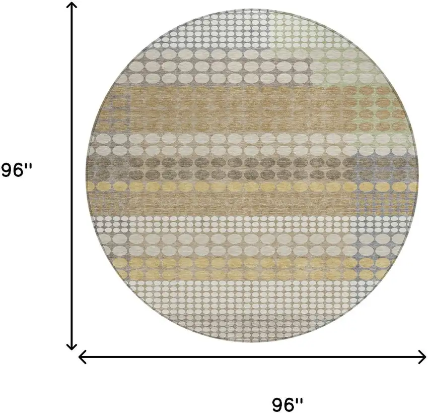 8' Beige And Ivory Round Geometric Washable Indoor Outdoor Area Rug Photo 8