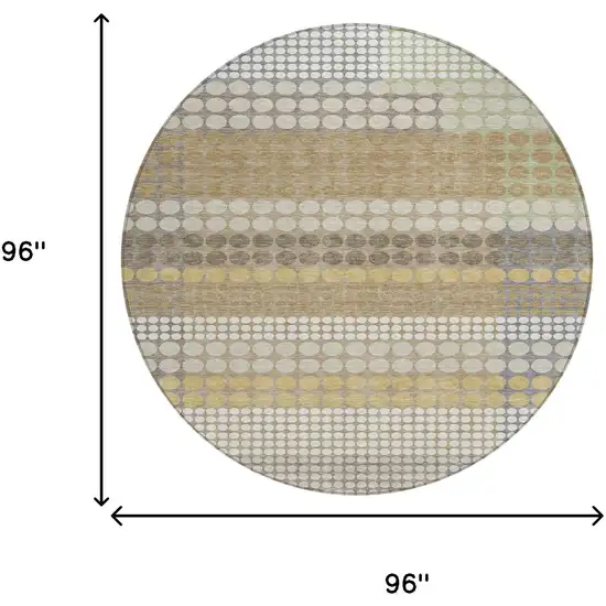 8' Beige And Ivory Round Geometric Washable Indoor Outdoor Area Rug Photo 8