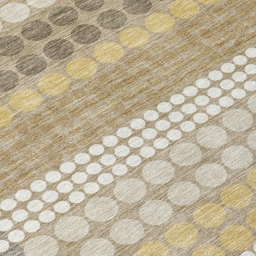 8' Beige And Ivory Round Geometric Washable Indoor Outdoor Area Rug Photo 7