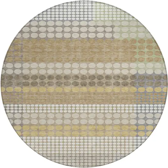 8' Beige And Ivory Round Geometric Washable Indoor Outdoor Area Rug Photo 1