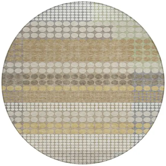 8' Beige And Ivory Round Geometric Washable Indoor Outdoor Area Rug Photo 3