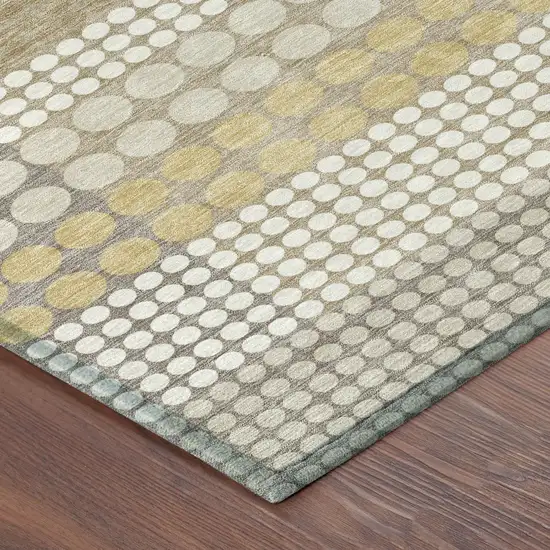8' Beige And Ivory Round Geometric Washable Indoor Outdoor Area Rug Photo 6