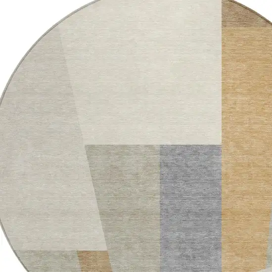 8' Beige And Ivory Round Geometric Washable Indoor Outdoor Area Rug Photo 2